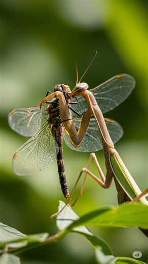 Nature's Assassin: Mantis Strikes the Dragonfly
