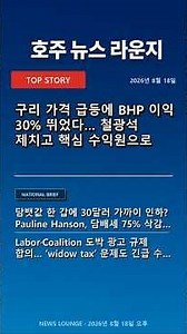 🇦🇺📰 구리 가격 급등에 BHP 이익 30% 뛰었다…철광석 제치고 핵심 수익원으로 · 담뱃값 한 갑에 30달러 가까이… · 2026.08.18 오후 ⚡ #Shorts