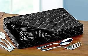 LAMINET Quilted Dinnerware Storage Case (Flatware, Black A)