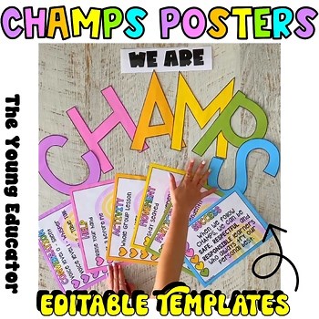 CHAMPS EDITABLE POSTERS | Classroom Rules Expectations | Rainbow Classroom Decor