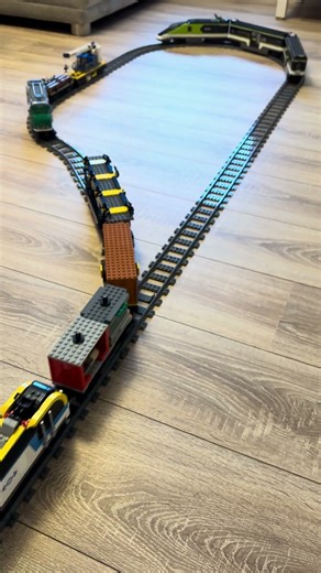 Three LEGO trains running in a perfect loop #legotrain #legotrains #trainloop #satisfying #shorts