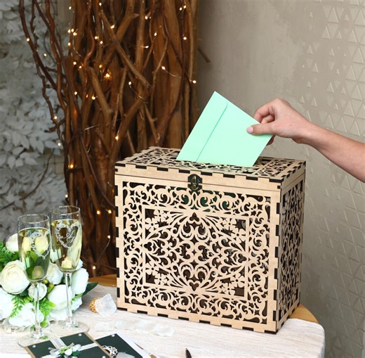 Rustic Wedding Card Box With Lock, Wooden Gift Card Holder for Reception Decor - Etsy