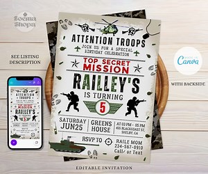 Army Birthday Party Invitation: Camo Soldier Evite (canva Editable, Instant Download) - Etsy