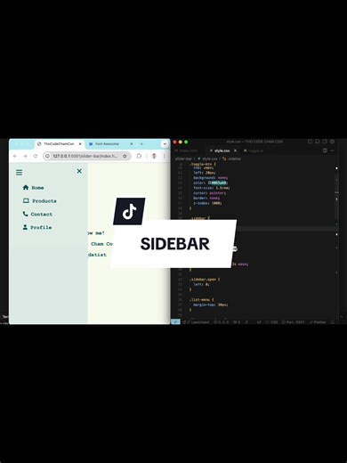 Phần 37 - Học code cùng thợ code. Cùng tạo sidebar bằng HTML/CSS và javascript. #animation #code #htmlcss #javascript #tiktok #viral #hoctap