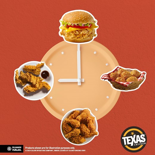 Enjoy Texas Chicken whenever and wherever! 😍 Bite into fantastic flavors sepanjang hari with our irresistible menu, packed with tasty Fried Chicken, burgers, and more! Whether you’re grabbing lunch at 12pm or dinner at 6pm, we’ve got something for everyone. Drop by your nearest outlet today, and don’t forget to order for Self Pick-Up to save time! You can also order via our food delivery partners - GrabFood, Foodpanda & ShopeeFood. 🛵 #TexasChickenMalaysia | Texas Chicken Malaysia