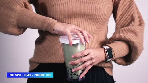 Reusable Boba Cup for Regular Size Bubble Tea (16 Oz), Angled Straws, Leak Proof Design, Double Wall Insulated Bubble Tea Cup