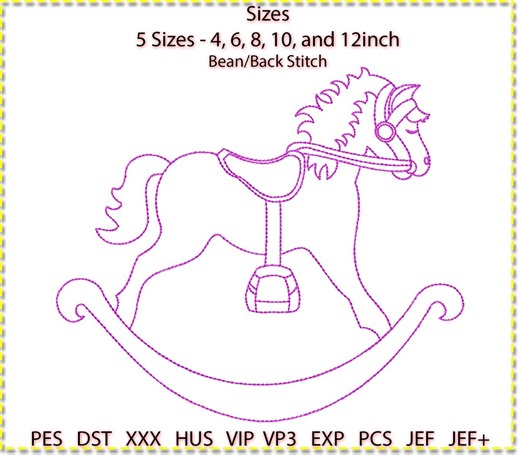 Rocking Horse Line Art Machine Embroidery Design: Low Stitch (digital Download) - Etsy