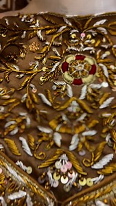 1.9K views | Our new farshi in the new dynamic GOLD color with antique work embroidery. This lehnga comprises of open maxi frock paired with dupatta of extra length and farshi lehnga. #waqarhaidercouture #farshilehnga #farshi | Waqar Haider Couture | Facebook