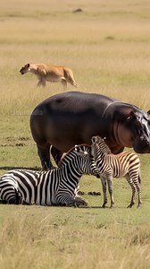Hippo Saves Zebra From Deadly Lion Attack! #animals #wildlife #rescue | Paul & Friends