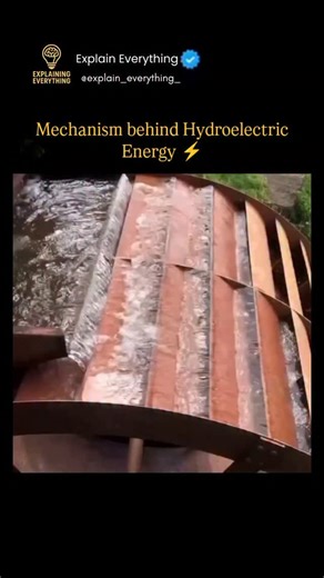 explain everything on Instagram: "Hydroelectric energy works by converting the power of moving water into electricity. When water is stored at a height in a dam, it has gravitational potential energy. As it is released, the flowing water spins large turbines connected to a generator. Inside the generator, the rotating turbine turns magnets within coils of wire, producing electricity through electromagnetic induction. Power plants like those at the Three Gorges Dam and the Hoover Dam use this pri