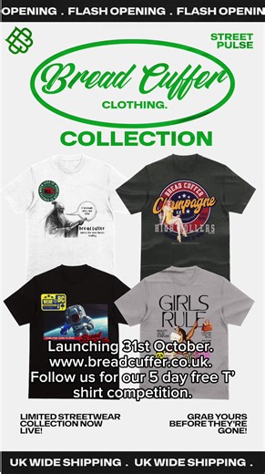 The wait is almost over! Our Bread Cuffer Tees drop October 31st 🔥Follow us & tag a friend to get entry into our 5-day spectacular T-shirt giveaway! Don’t miss your chance to flex the freshest fit in the loaf life 😎 #BreadCuffer #FreshFitDaily #LoafLifeStyle #StayToasted # T-shirts