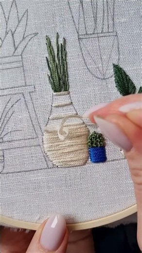 Modern home plant hand embroidery🪴 #embroidery #tutorial #diy #handmade #art #craft #stitch #flowers