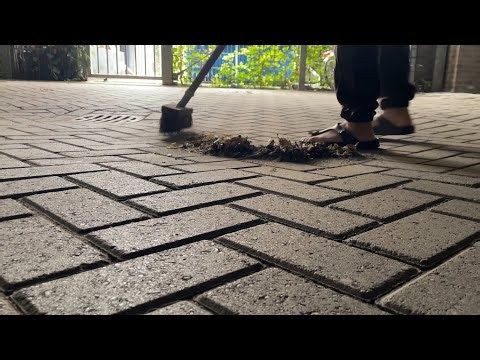 asmr sweeping on concrete floor with a lot of dusty sand 🤧🎧