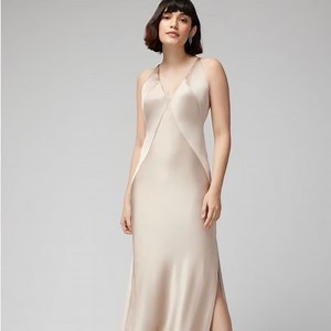 WHBM V-Neck Low Back Satin Gown