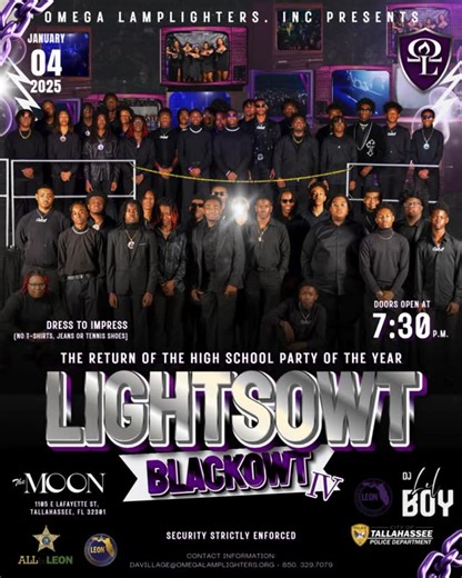 Omega Lamplighters on Instagram: "🎥✨ NOW IN MOTION. ✨🎥 The wait is over. 🖤 LIGHTS OWT. BLACK OWT IV. 🖤 📅 January 4, 2026 📍 The Moon ⏰ Doors open at 7:30 PM The high school party of the year is BACK. Dress to impress. Security enforced. 🔥 #LightsOwtBlackOwt #BigBend #PartyOfTheCentury #OmegaLamplighters"