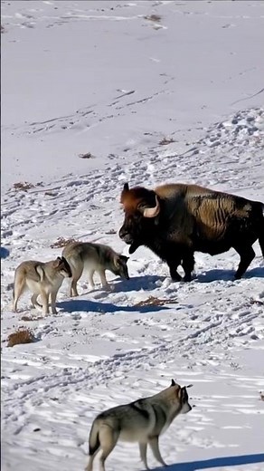 Wolf Pack Hunts Buffalo: Brutal Takedown #wolf #wildlifeshorts #wildlife #buffalo #shortsfeed