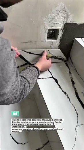Perfect Tile Corner Cut for Stairs Looks Clean and Precise #Tiling #DIY #USA