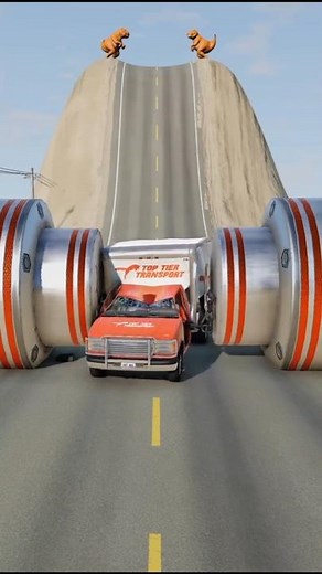 Cars Chain 2 Giant Bollards Crash BeamNG Drive