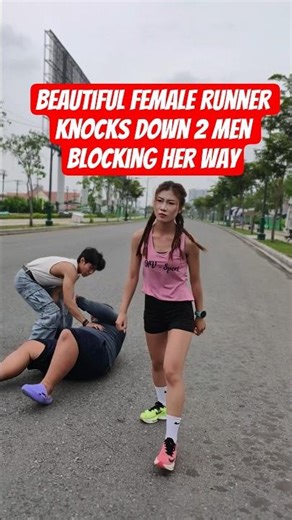 Beautiful female runner knocks down 2 men blocking her way #girlpower #martialarts #combatgirl