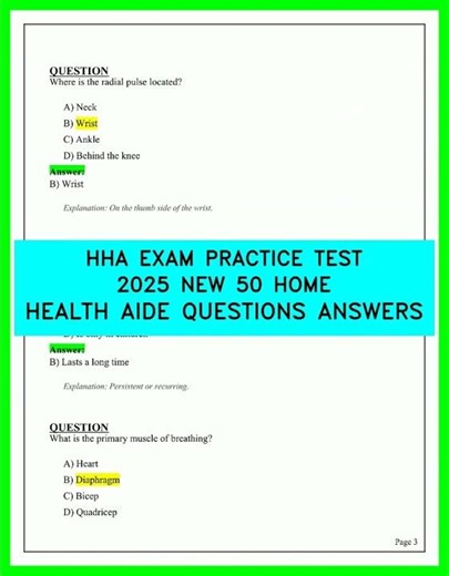 HHA Exam Practice Test 2025 | 50 Home Health Aide Questions & Answers | New Updated Study Guide 25
