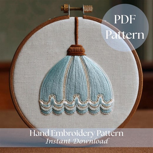 Vintage Tulip Pendant Light Hand Embroidery Pattern PDF | Cozy Retro Lamp Design | Beginner Friendly Embroidery - Etsy