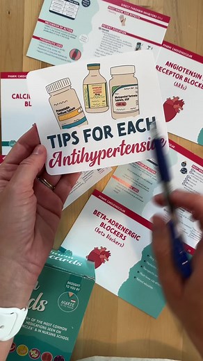 🫀ANTIHYPERTENSIVES 🫀 Think ABCD 🙂 -ACE inhibitors (Angiotensin-converting enzyme inhibitors) - these are drugs such as lisinopril, enalapril, etc. -ARBs (Angiotensin-receptor blockers) - these drugs work a bit differently and are commonly administered for those who are unable to tolerate ACE inhibitors or have negative side effects! -Beta blockers can be non-selective or selective; these drugs decrease blood pressure and can also decrease heart rate! -Calcium Channel Blockers such as verapami