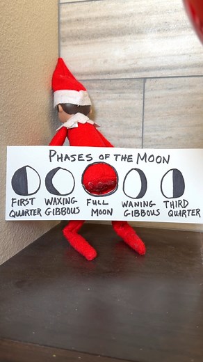 Full moon forecast: 100% cheeky 😆 My Elf on the Shelf shows us the phases of the moon with a funny flair. #elfontheshelf #elfontheshelfideas | The Tus House
