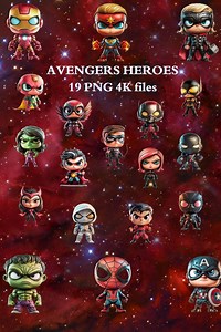 Chibi-style Avengers Heroes Clipart - 19 PNG Avengers Heroes Graphics, Printables, Instant Digital Download, Unlimited Commercial Use - Etsy UK