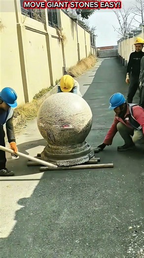 Ancient Physics Still Works! Moving a Giant Stone Ball with Rolling Steel Bars.
