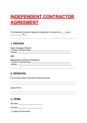 Independent Contractor Agreement Editable DOC PDF - Etsy