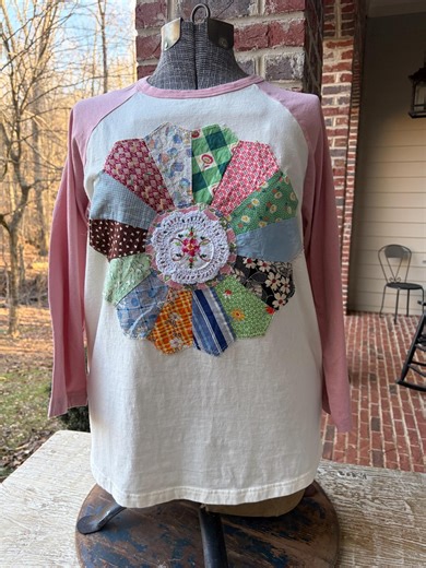 Upcycled Dresden Quilt Raglan | XL Vintage Embroidery Shirt - Etsy