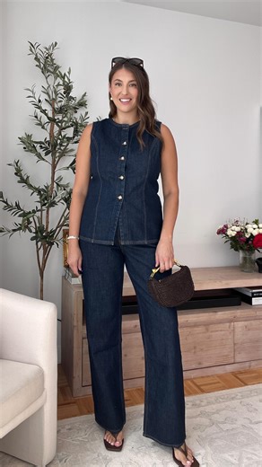 Dana Berez | NYC & Miami on Instagram: "Decided to try a mini skirt…😅 Comment SO CUTE for the info! Abercrombie denim try on! It’s been a while since I tried out new styles and I actually don’t hate the mini skirt, looks adorable with the denim vest! But I think the last look is my favorite- the Dark Rinse Jean color is stunning! Sizing; Size L Tall in dresses Size 32 Long In jeans Abercrombie and fitch / denim vest / denim outfit / Abercrombie jeans / jeans outfit /"