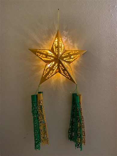Lighted Filipino Christmas Parol Solid 2ftx1ft Gold/green, Intricate, Environmentally-friendly, Battery-powered LED, Paper, Baybayin Lantern - Etsy