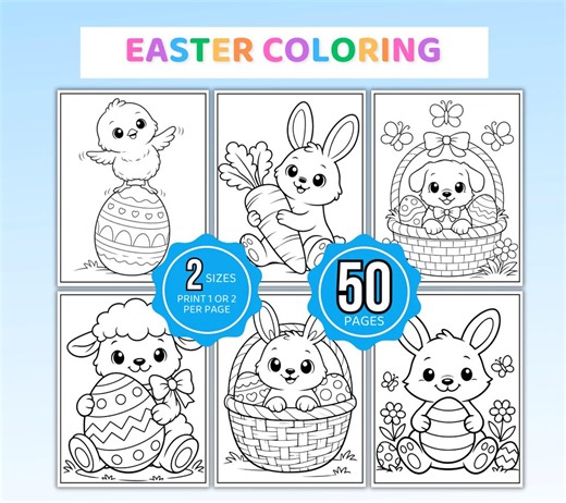 Easter Coloring Pages, Easter Coloring Book, Easter Coloring Sheets, Easter Coloring Cards, Kids Easter Activity, Easter Bunny Coloring - Etsy