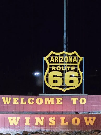 Driving in to Winslow AZ Just after the welcome sign. The road is groved and it plays