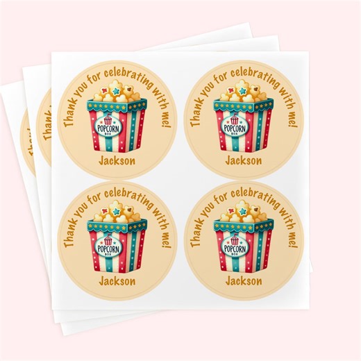 Personalized 2" Round Circus Popcorn Thank You Stickers Set | Personalized Kids Labels | Party Favor Stickers - Etsy