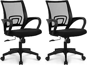 NEO CHAIR Office Desk Computer Chair Ergonomic Mesh Gaming Mid Back Seat with Comfy Lumbar Support Adjustable Height Swivel for Home Task (2 pk - Black)