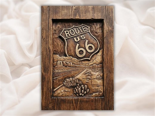 Route 66 3D Relief STL File | USA Highway Sign Desert Road Wood Grain CNC Carving | Travel Wall Art | 3D Print & Laser Engraving - Etsy