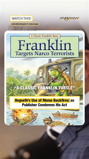 Hegseth's Use of Meme: Backfires as Publisher Condemns His Act Pete Hegseth set off a firestorm after posting a shocking parody of Franklin the Turtle firing a rocket at a drug boat — a vi*lent twist on a beloved kids’ character. The backlash grew as Hegseth faced accusations of ordering deadly Caribbean strikes that critics warn could be war crimes. #PeteHegseth #FranklinTheTurtle #ViralControversy #PoliticalScandal #MemeBacklash #CaribbeanStrike #WarCrimeClaims #CongressInvestigation #KidsIcon