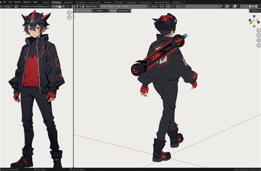 Blender"动漫风格"游戏模型,建模,绑定,动画（武器切换），渲染全流程！