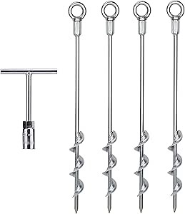 Earth Anchors - 18" Set of 4 Heavy Duty Ground Stakes - Screw in Anchors for Mobile Homes, Sheds, Swing Sets, Trees, Awnings & Canopies - Includes Drill Bit
