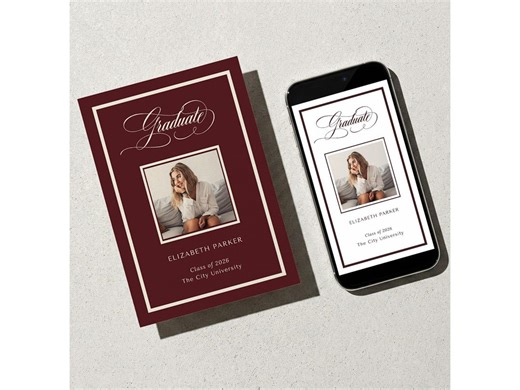 Formal Adult Graduation Announcement | Professional Grad Party Invite | Canva Template Bundle | Photo and Calligraphy - Etsy