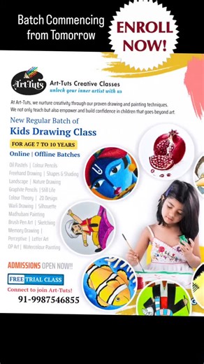 Drawing Class For Kids | Online & Offline Batches | Enroll Now!!!!!!!!!!!!!!!!!!! #drawingclass #for #kids #arttutscreative | Art-Tuts Creative Classes | Facebook