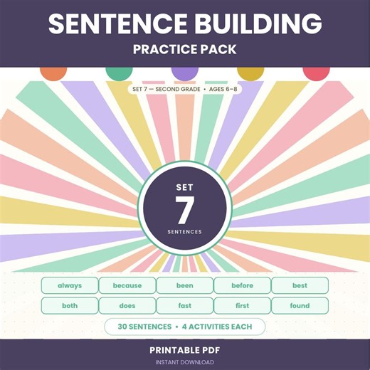 Sentence Building Worksheets Set 7 | Sight Words Practice (printable PDF) - Etsy