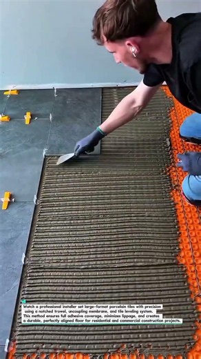 Perfect Large-Format Tile Installation!Precision Every Step#TileInstallation #Construction #Flooring