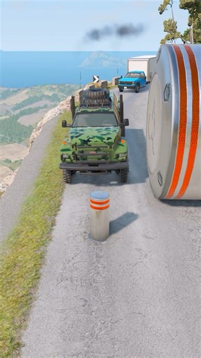 Cars & School Bus vs Giant Pit Bollards Crash #2 - BeamNG.Drive