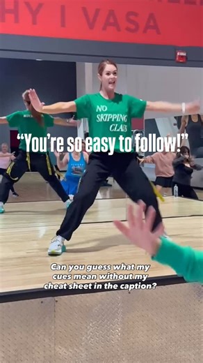 👑 Liz Saenz on Instagram: "16 cues in 20 seconds. Cueing is THAT useful. Each cue is a signal that gives your students a clue about what to do in the choreography. Cueing helps your students gain confidence in themselves and trust in you. Can you guess what my cues mean without my cheat sheet below? . 1. “Ok” 👌 an attention signal- watch close! Something new it coming! 2. Pre-cue movement ahead of real time to show which move is coming next. 🫡 3. Side blade/floor look to cue footwork.↙️ 4. “L