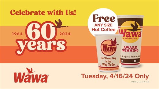 Wawa giving away free coffee on April 16 to celebrate its 60th anniversary.