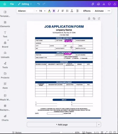 Editable Job Application Form Template Canva Professional Employment Application Layout Printable Hiring Form A4 US Letter - Etsy
