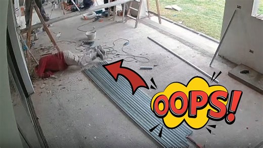 Worker fails to estimate distance of floor and falls off makeshift scaffolding platform